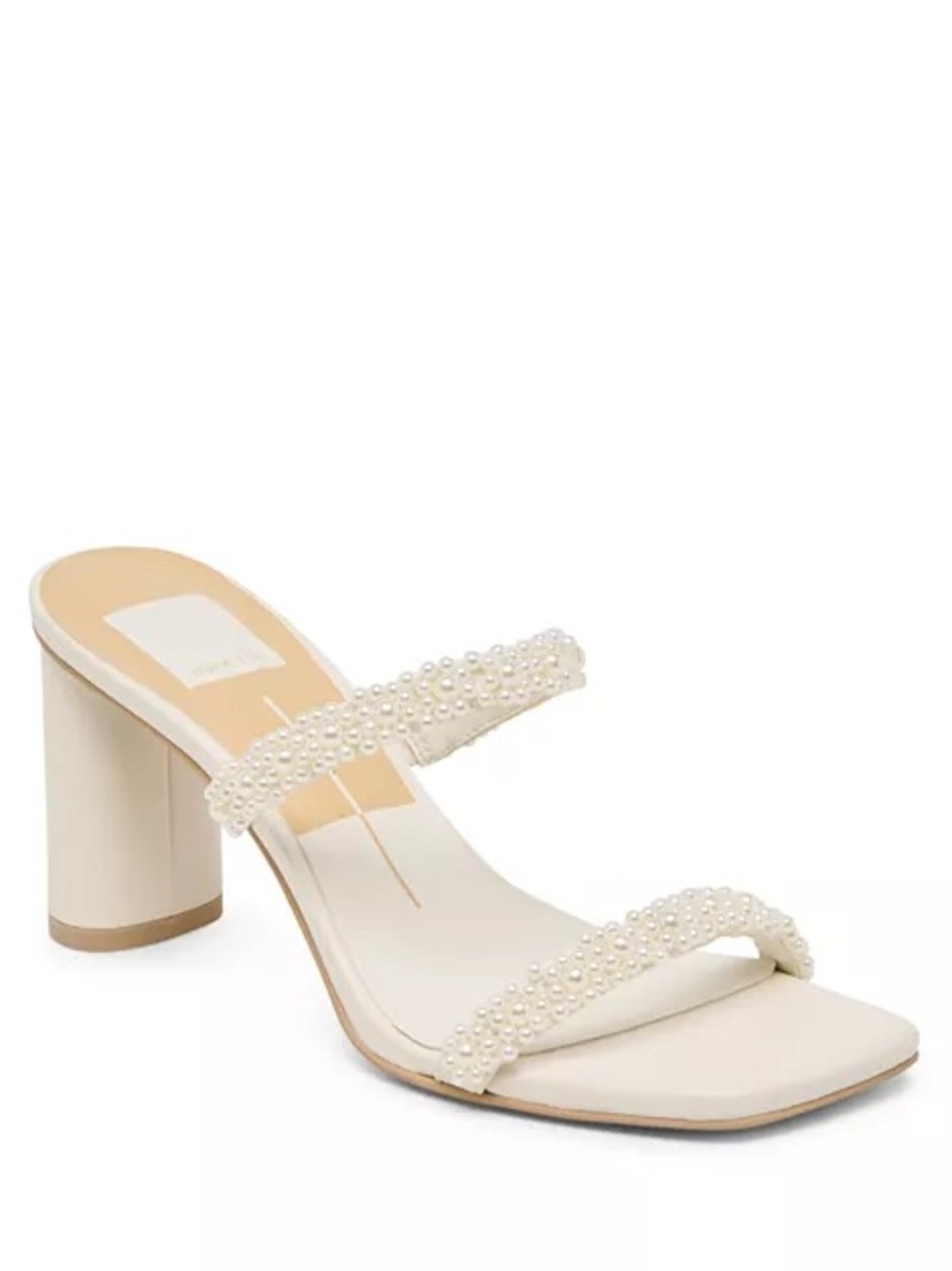 Dolce Vita Ivory Pearl-Embellished Block Heel Sandal